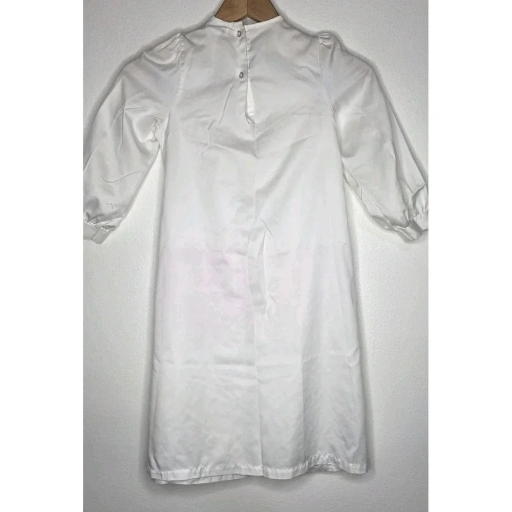 Vtg Christian Dior Girl Sleep Pajama Gown Satin Sz 6 White Flowers Ribbon *flaws